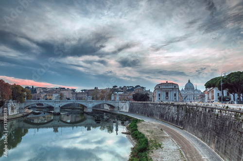 Poster River Tevere with the St. Peter's Basilica