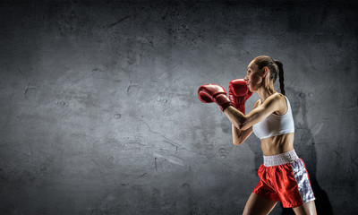 Poster - Young boxer woman . Mixed media . Mixed media