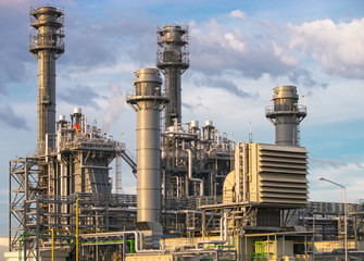 Turbine generator in power plant with blue sky