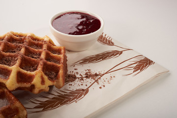 Belgian waffles and jam isolated