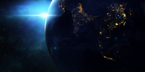 Fototapete - Technology background/Technology background with connecting dots and lines. Connection structure digital communication. Some elements of the image provided by NASA. 3d rendering