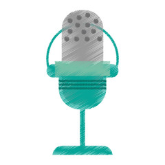 Sticker - drawing green microphone vintage communication audio vector illustration eps 10