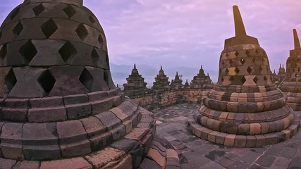 Wall Mural - View of Buddhist Stupas and statues of Borobudur ancient temple Java Indonesia