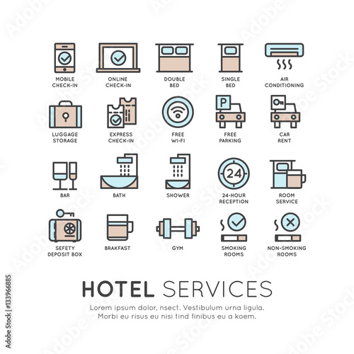 Vector Icon Style Illustration Logo Thin Line Hotel Services