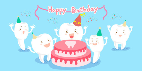 Poster - cute cartoon tooth feel happily