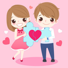 Poster - couple holding red love puzzle