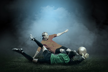 Wall Mural - Soccer player with ball in action outdoors