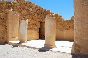 Ancient columns. Masada, Israel.