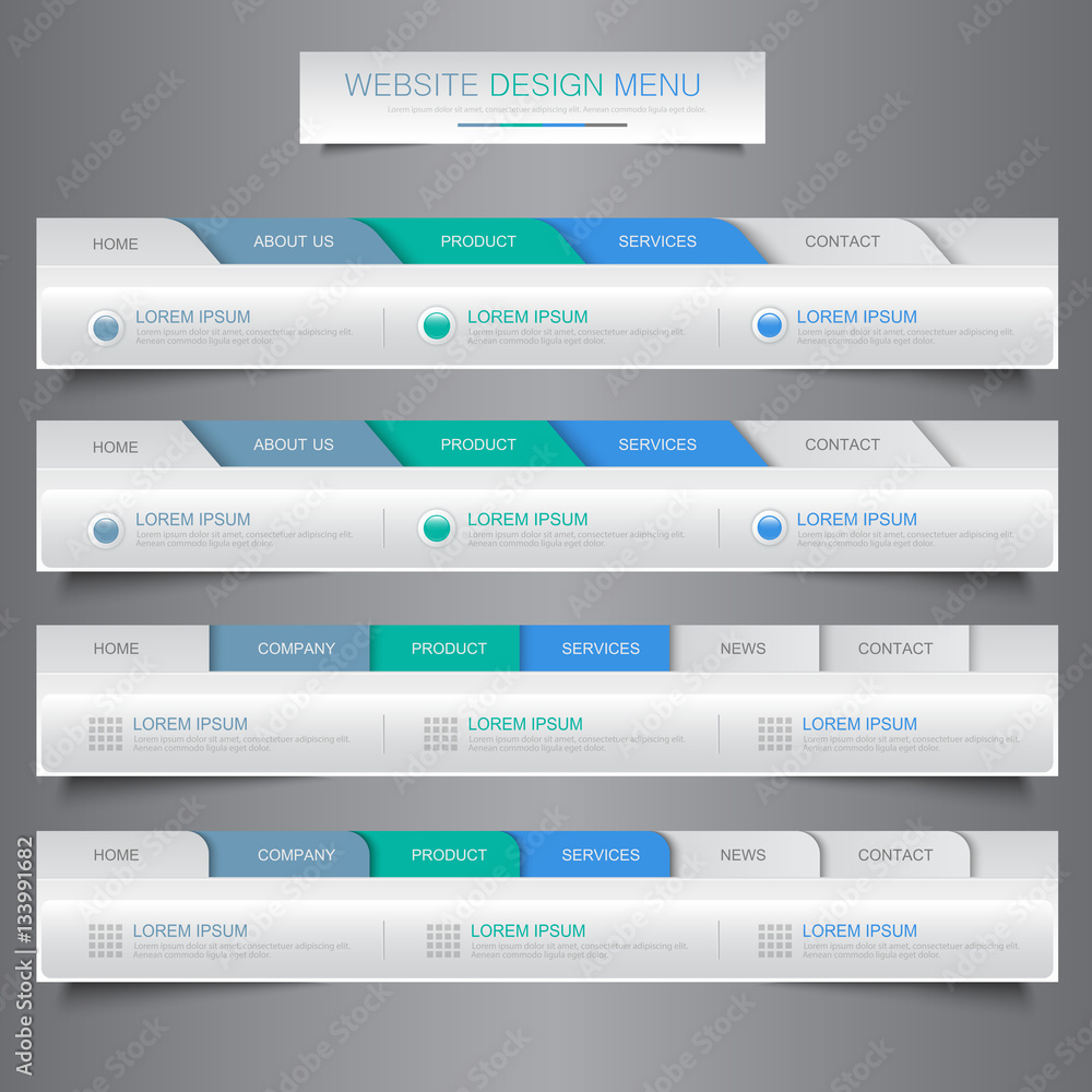 Web site design menu navigation elements with icons set: Navigat - obrazy, fototapety, plakaty 