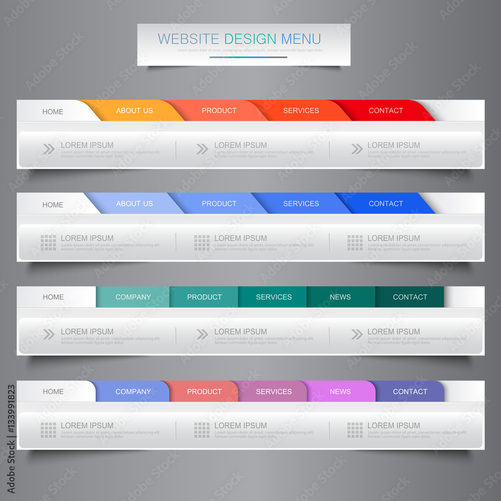 Web site design menu navigation elements with icons set: Navigat - obrazy, fototapety, plakaty 