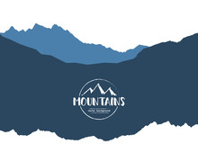 Vector Illustration: Mountains Landscape Template Background With Hand Drawn Emblem.