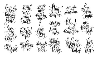 Wall Mural - set of black and white hand written lettering about love