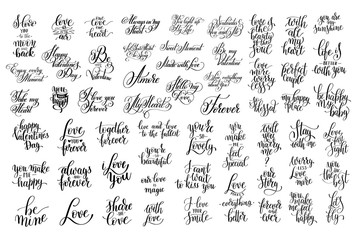Wall Mural - set of 57 black and white hand written lettering about love