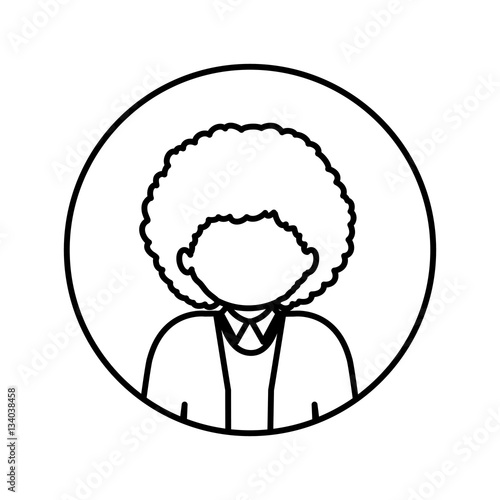 Monochrome Contour In Circle With Half Body Afro Man With Curly