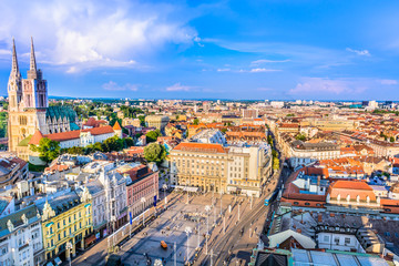 Wall Mural - Zagreb Croatia. / Aerial scenic view on Zagreb city center, capital town of Croatia, european travel places.