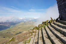 Snowdonia National Park, North Wales, United Kingdom; Steps To The Top, View Of The Mountains And The Lakes, Selective Focus