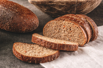 apple and carrot bread, spelt bread with fresh vegetable and fruit, healthy food, product photography for bakery