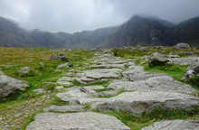 Walking Path In Snowdonia National Park, North Wales, United Kingdom; View Of The Mountains, Selective Focus