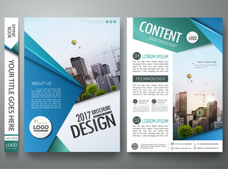 Wall Mural - Minimal brochure report business flyers magazine poster template. Portfolio design vector. Abstract green and blue square on cover book presentation.