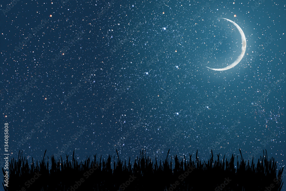 background night sky with stars and moon Stock Photo | Adobe Stock