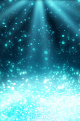 Wall Mural - Stage light and blue glitter lights or bokeh  on floor. Abstract Christmas  festive background for display your product. Spotlight realistic ray