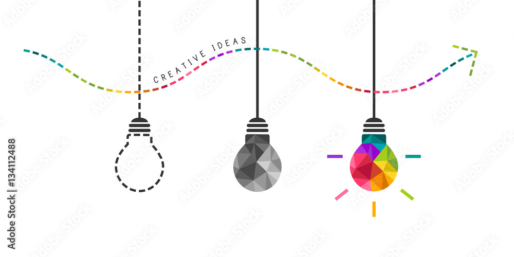 Developing creativity concept with colorful bulb in the end - obrazy, fototapety, plakaty 