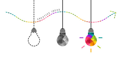developing creativity concept with colorful bulb in the end