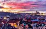 Fototapeta Miasto - Amazing sunset and sky and fantastic view of the Old town square and Prague castle at dawn. Dramatic scene. Famous place (unesco heritage) square on Prague, Czech Republic, Europe. Beauty world. 