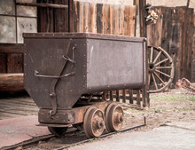 Metal Mining Cart For Silver Transportation In Calico, Ghost Tow
