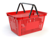 Red Empty  Shopping Basket Isolated On White Background