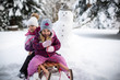 canvas print picture - Spaß im Schnee Schlitten zu fahren