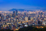 Fototapeta Miasto - Seoul city and Downtown skyline at Night, South Korea
