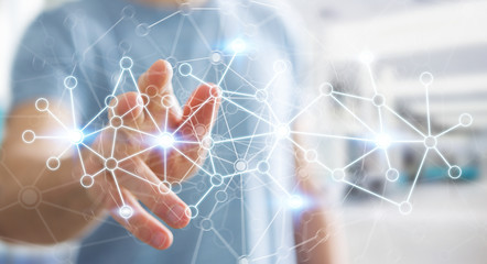 Aufkleber - Businessman touching data network with his finger 3D rendering