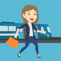 Canvas Print - Businesswoman at train station vector illustration