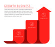 Steps of growth, increase business concept. Red arrow depict improve business. Flat illustration of upward arrow. Vector template element for infographic, web, presentation, publish, social networks.
