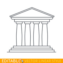 Portico An Ancient Temple With Columns. Four Pillars. Editable Line Icon. Stock Vector Illustration.