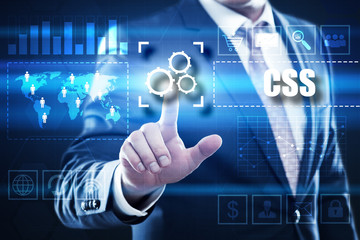 Wall Mural - businessman pressing button on virtual screens