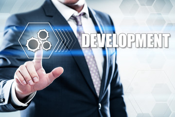 Wall Mural - business, technology, internet concept on hexagons and transparent honeycomb background. businessman