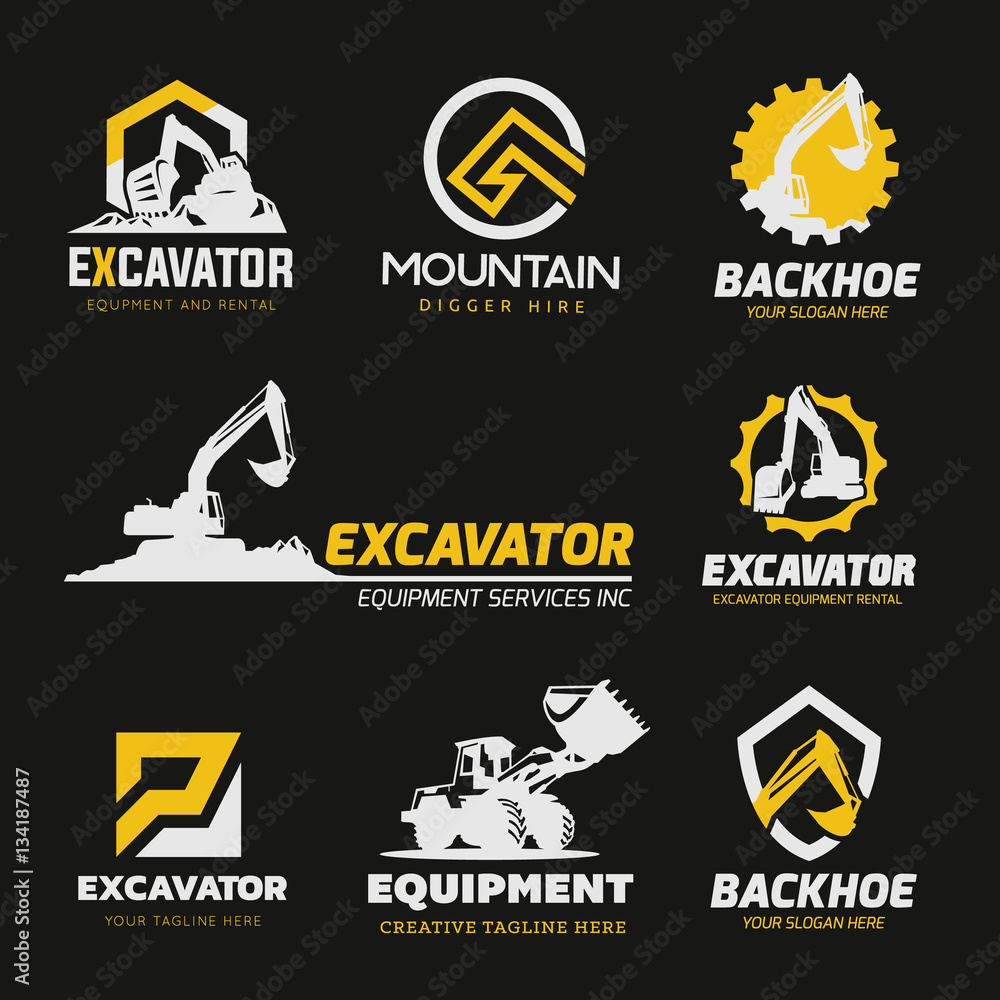 logo collection set of Backhoe excavator equipment service template ...
