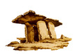 Megalith on white background, watercolor illustration.Dolmen
