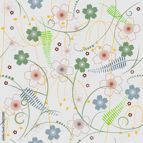 Obraz w ramie Seamless pattern with abstract flowers illustration