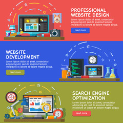Wall Mural - set banners for web. horizontal banners for advertising in a flat style. website and apps developmen
