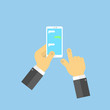 © dibas99 - Hands with mobile phone SMS chat. Vector illustration .