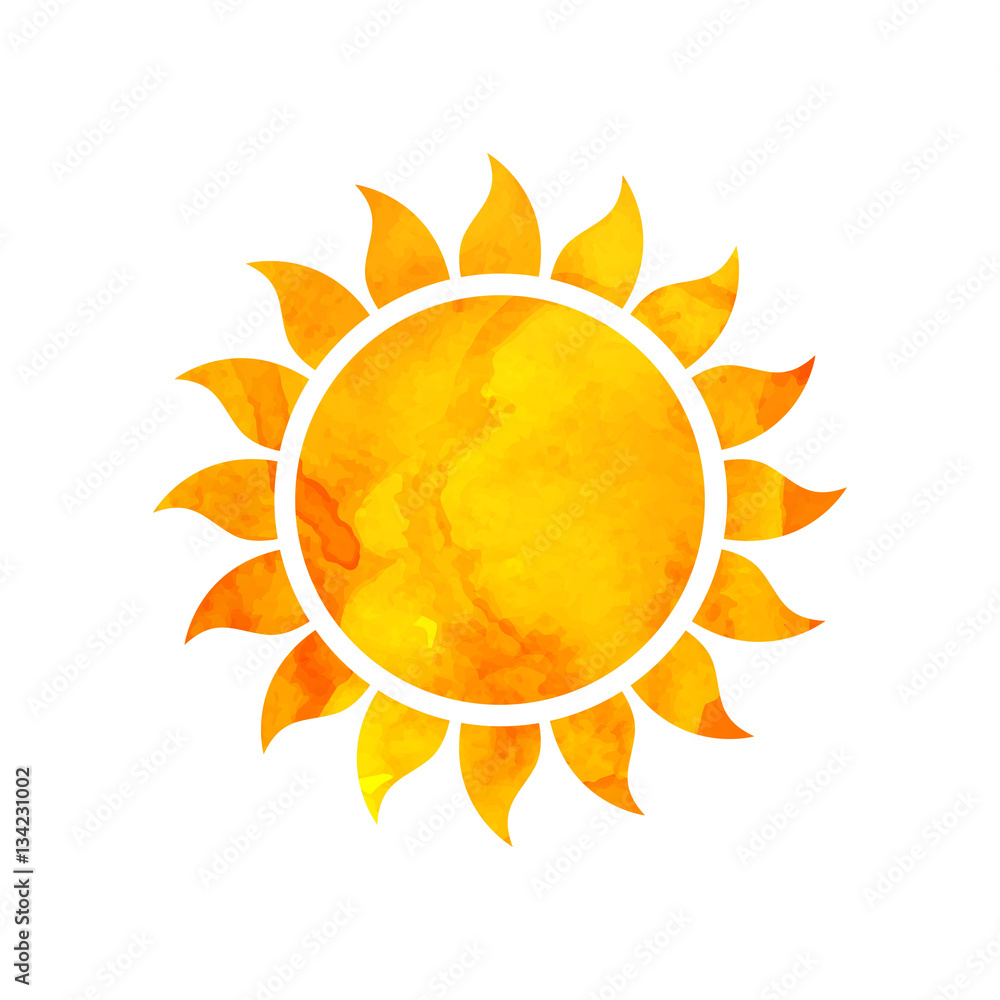 Vector Illustration of a Watercolor Sun. Summer Design. - obrazy, fototapety, plakaty 