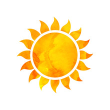 Vector Illustration Of A Watercolor Sun. Summer Design.
