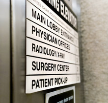 Hospital Medical Elevator Sign With Copy Space.
