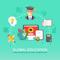 Wall Mural - global education. flat design graphic elements, signs and symbols, line icons set. premium quality. 