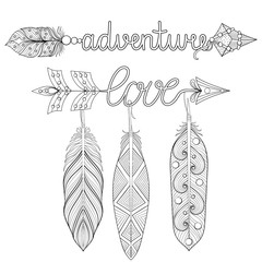 Wall Mural - Bohemian adventure, love Arrows set with feathers for adult colo