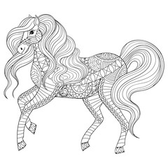 Sticker - Hand drawn zentangle horse for adult coloring page, art therapy,