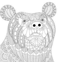 Sticker - Vector zentangle bear head for adult anti stress coloring pages,